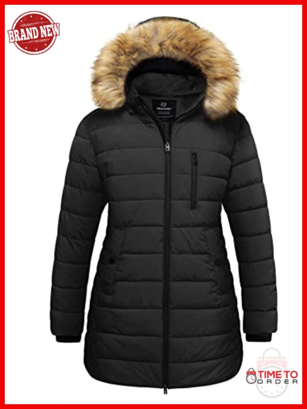 Women's Plus Size Puffer Coat with Removable Faux Fur Hood, Waterproof